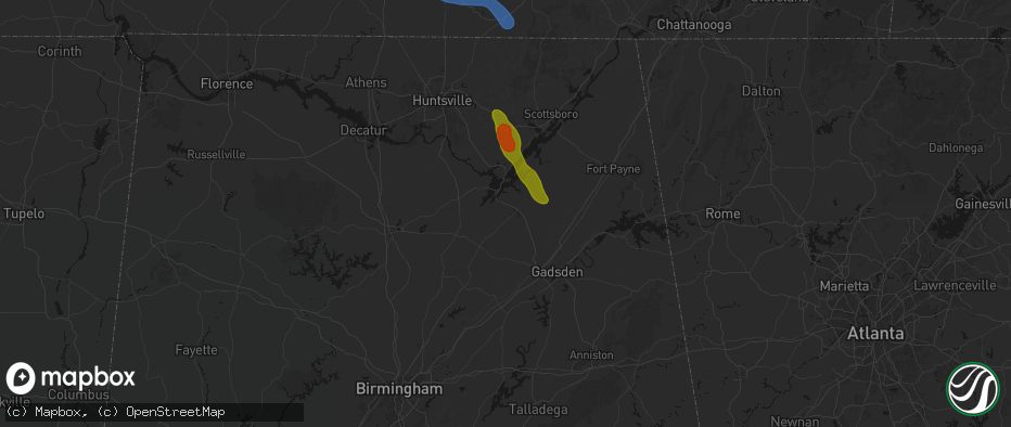 Hail map in Albertville, AL on June 1, 2026