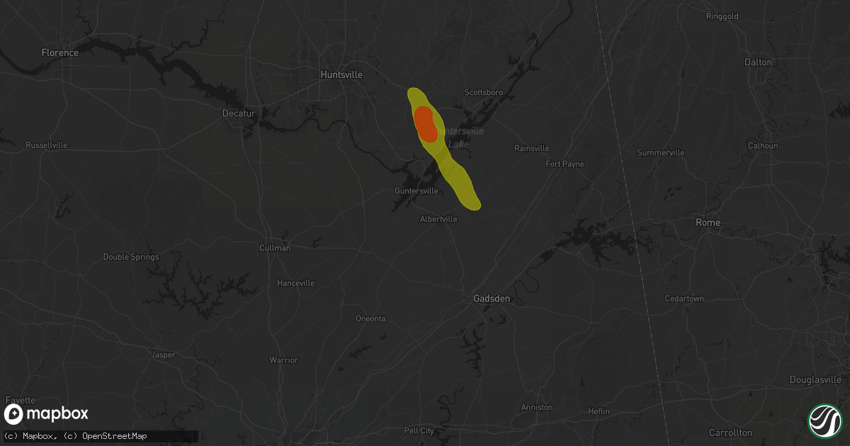 Hail map in Albertville, AL on June 1, 2026