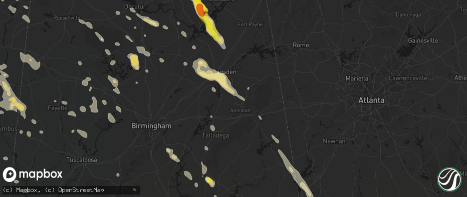 Hail map in Alexandria, AL on June 1, 2026