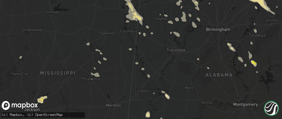 Hail map in Aliceville, AL on June 1, 2026