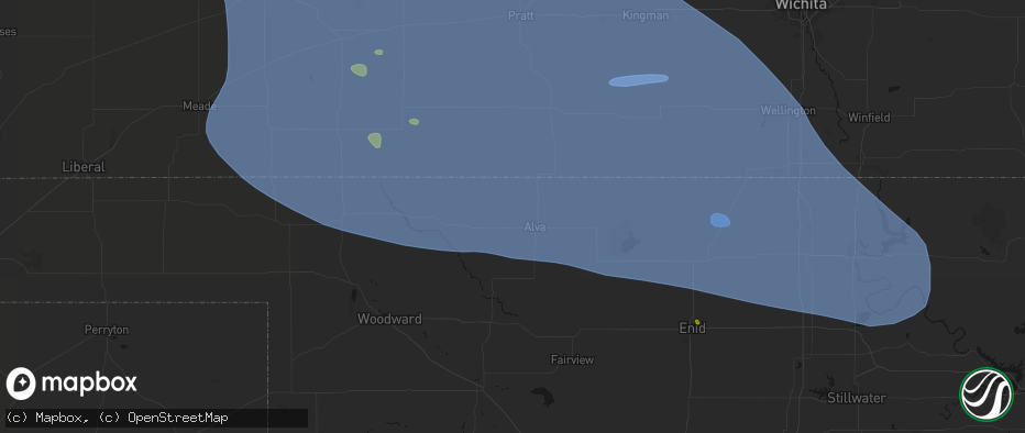 Hail map in Alva, OK on June 1, 2026