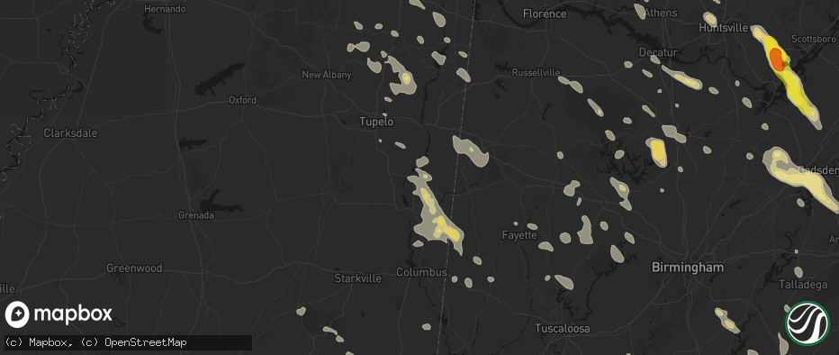 Hail map in Amory, MS on June 1, 2026
