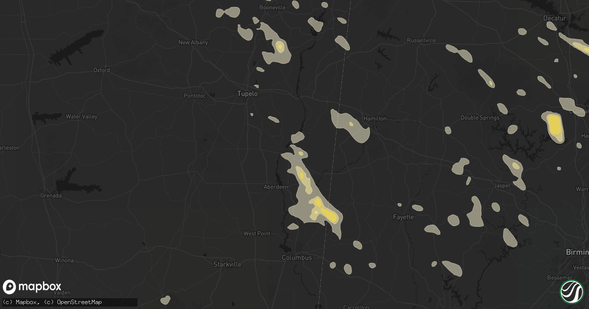 Hail map in Amory, MS on June 1, 2026