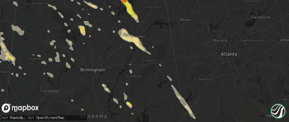 Hail map in Anniston, AL on June 1, 2026