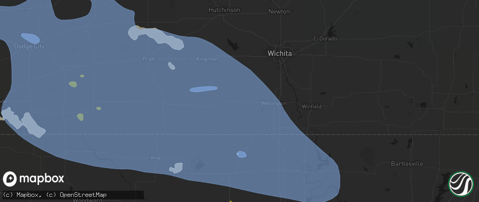 Hail map in Argonia, KS on June 1, 2026