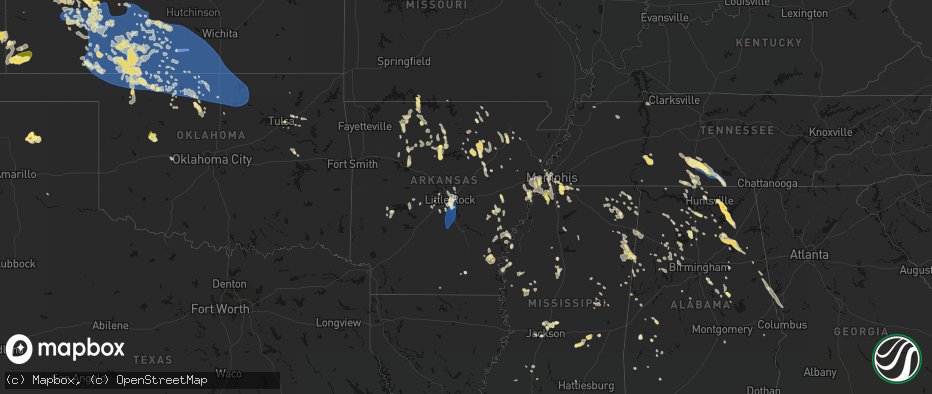 Hail map in Arkansas on June 1, 2026