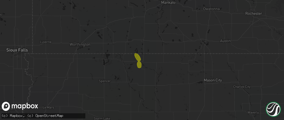 Hail map in Armstrong, IA on June 1, 2026
