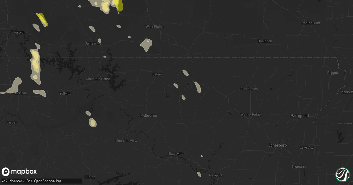 Hail map in Ash Flat, AR on June 1, 2026