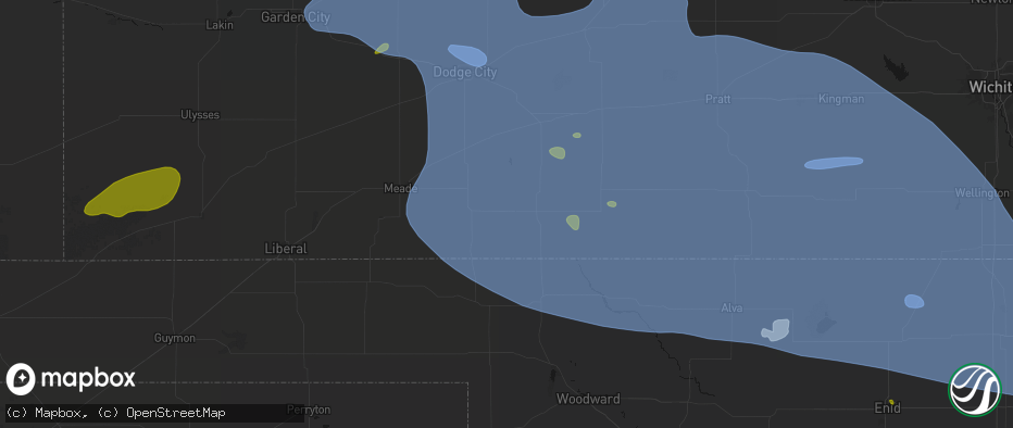 Hail map in Ashland, KS on June 1, 2026