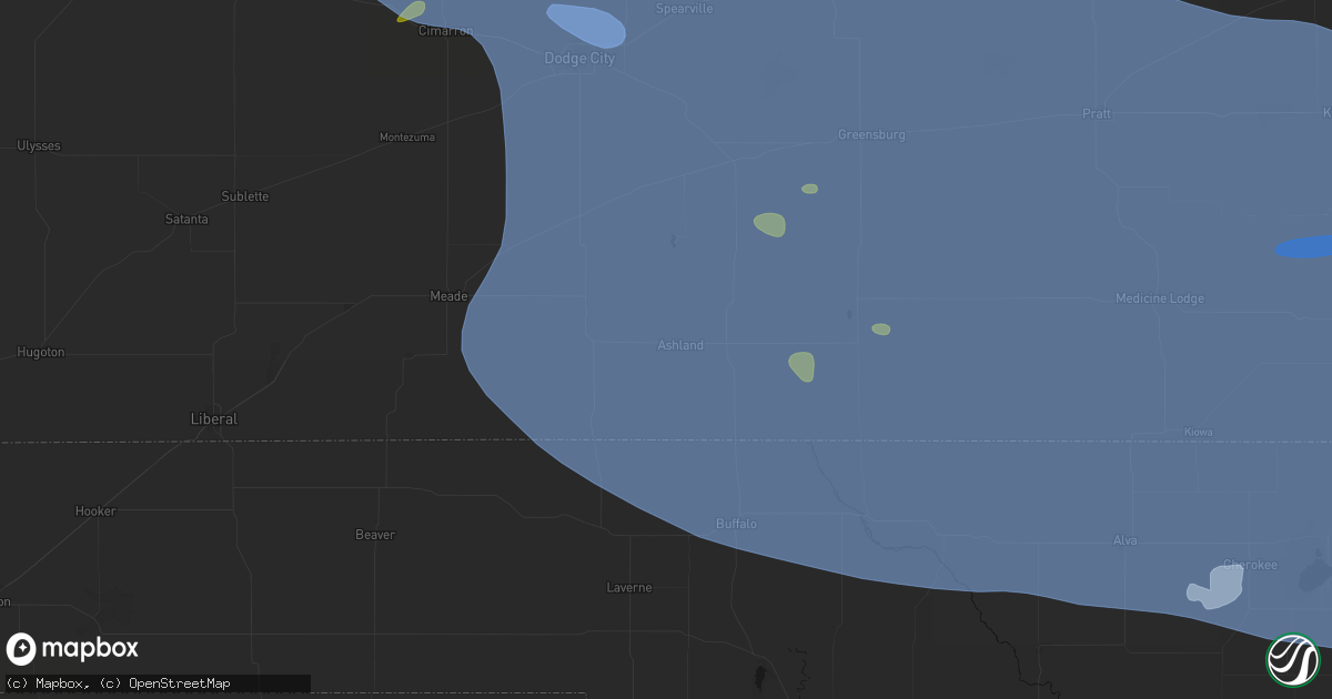 Hail map in Ashland, KS on June 1, 2026