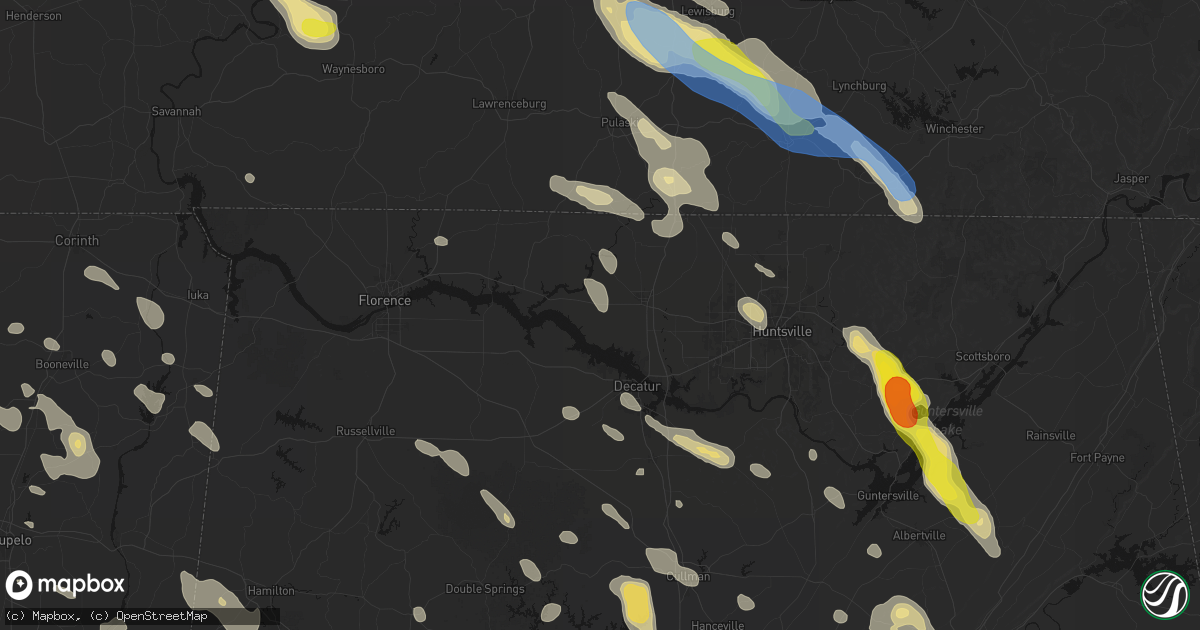 Hail map in Athens, AL on June 1, 2026