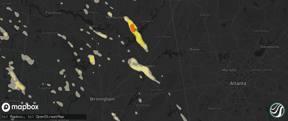 Hail map in Attalla, AL on June 1, 2026