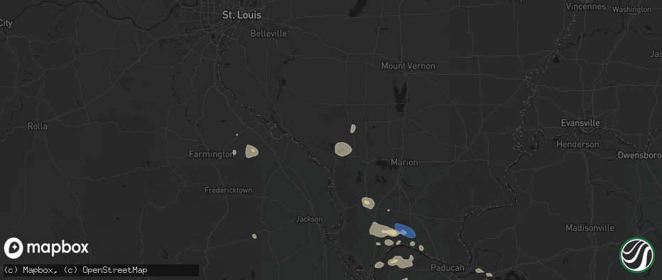Hail map in Ava, IL on June 1, 2026