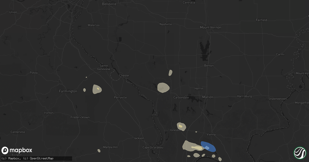 Hail map in Ava, IL on June 1, 2026