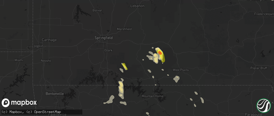 Hail map in Ava, MO on June 1, 2026
