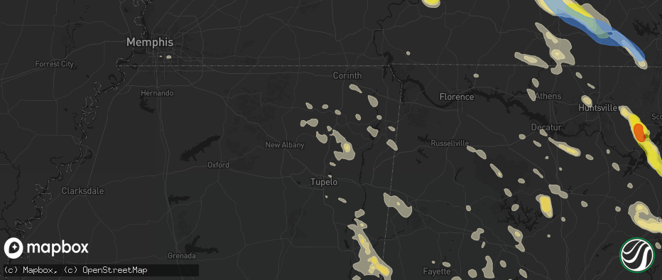 Hail map in Baldwyn, MS on June 1, 2026