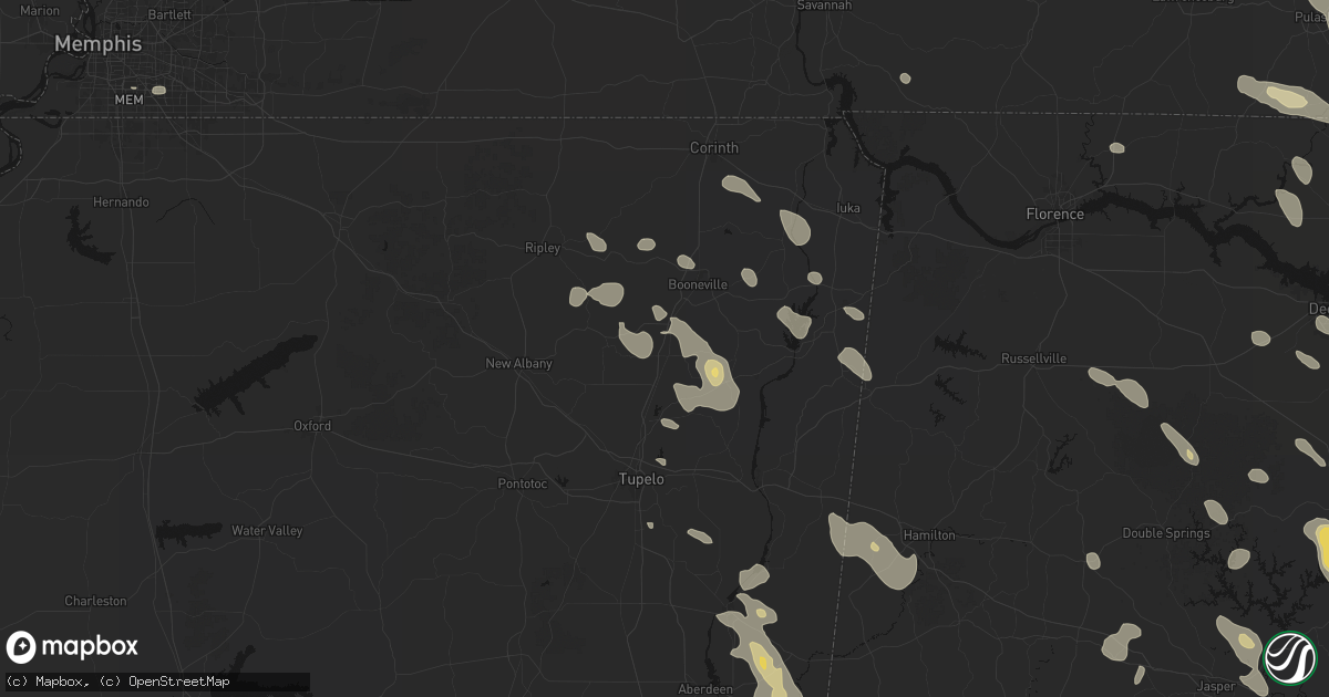 Hail map in Baldwyn, MS on June 1, 2026