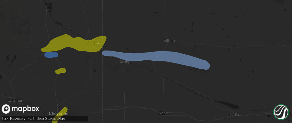 Hail map in Bayard, NE on June 1, 2026