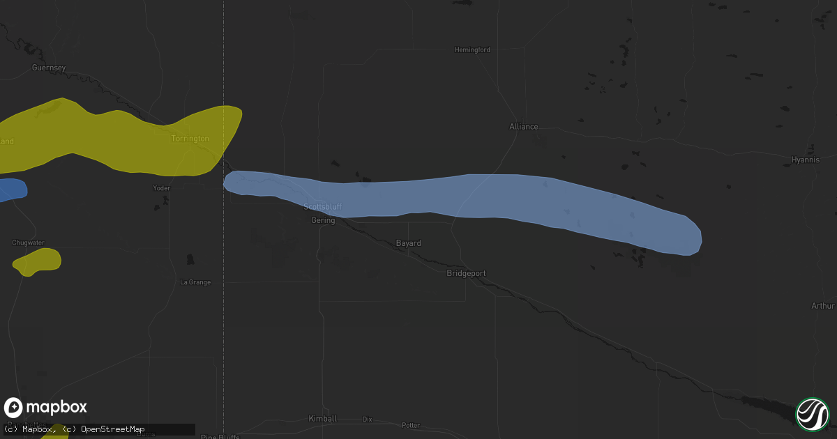 Hail map in Bayard, NE on June 1, 2026