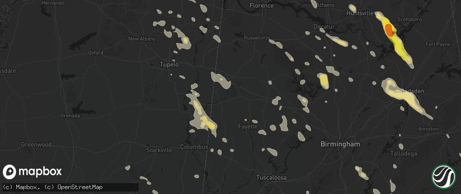 Hail map in Beaverton, AL on June 1, 2026