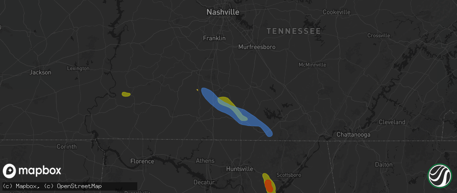 Hail map in Belfast, TN on June 1, 2026