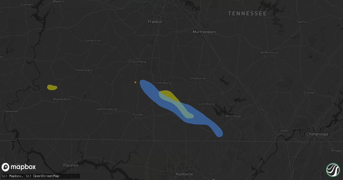 Hail map in Belfast, TN on June 1, 2026