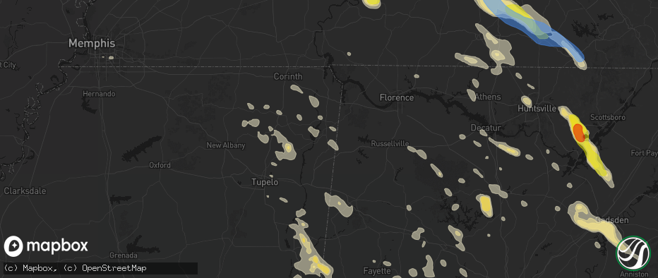 Hail map in Belmont, MS on June 1, 2026