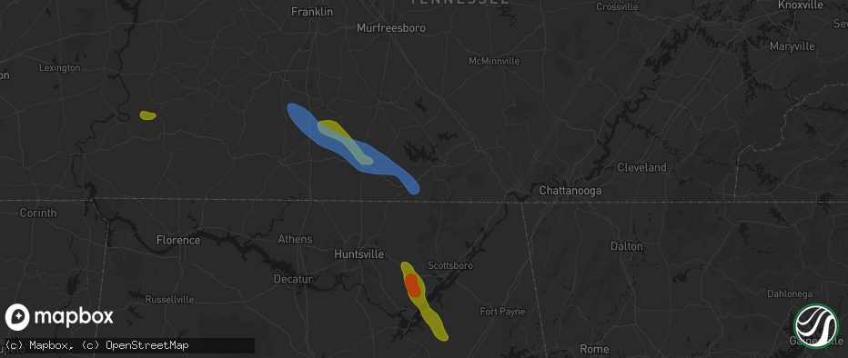 Hail map in Belvidere, TN on June 1, 2026