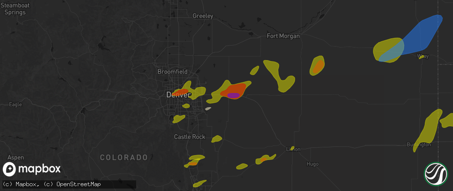 Hail map in Bennett, CO on June 1, 2026