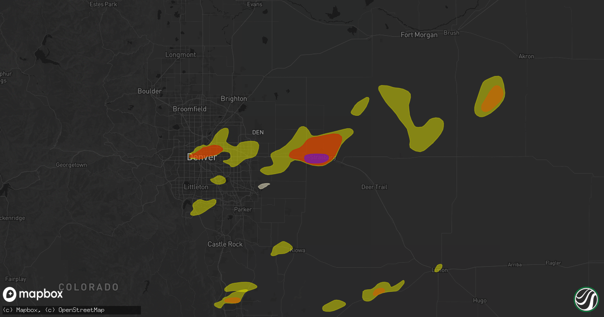 Hail map in Bennett, CO on June 1, 2026
