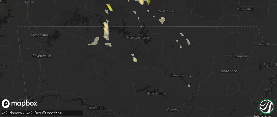 Hail map in Big Flat, AR on June 1, 2026
