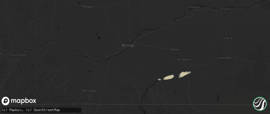 Hail map in Billings, MT on June 1, 2026