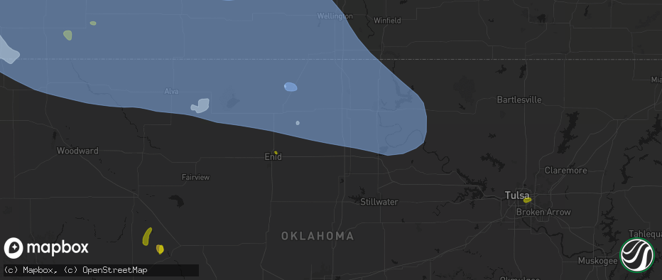 Hail map in Billings, OK on June 1, 2026