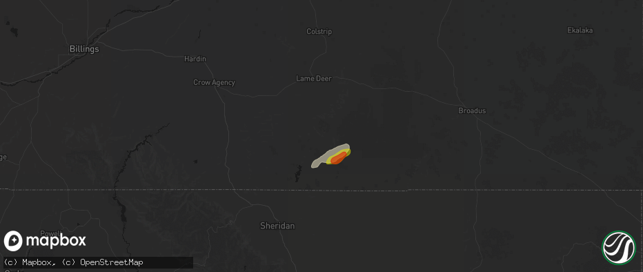 Hail map in Birney, MT on June 1, 2026
