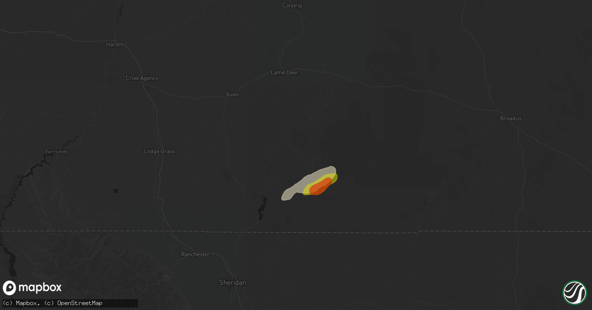 Hail map in Birney, MT on June 1, 2026