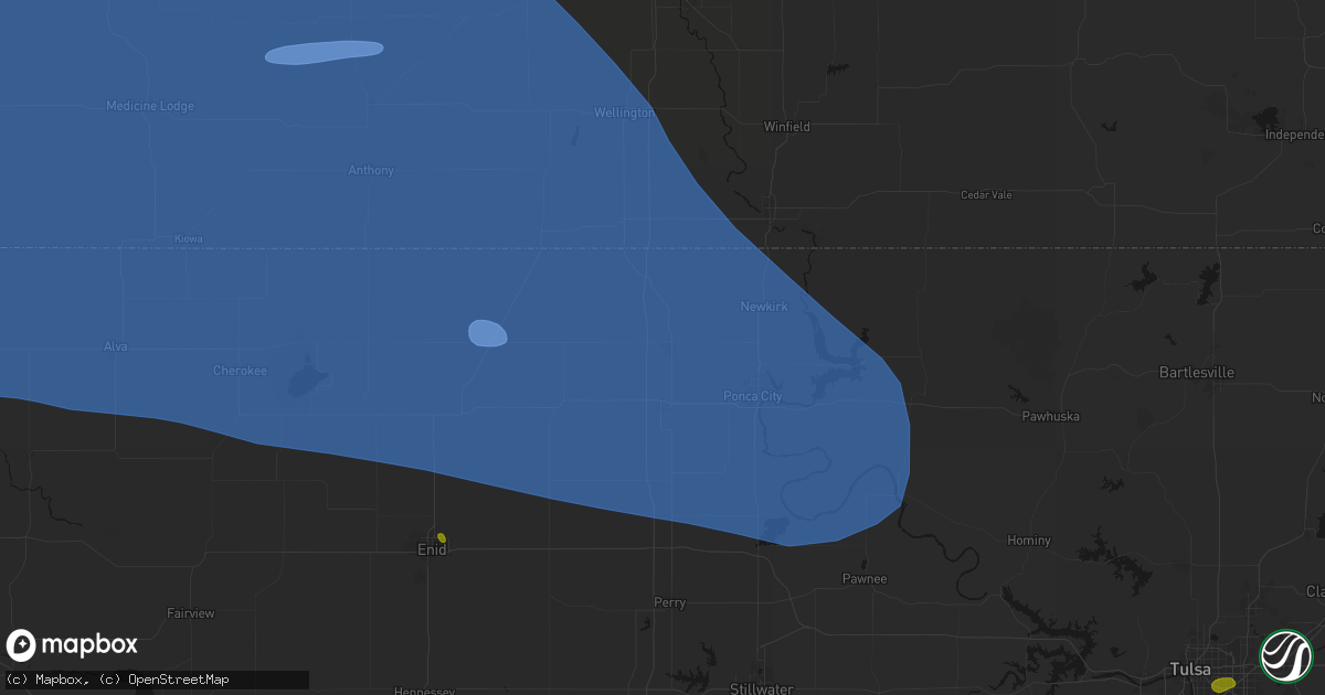 Hail map in Blackwell, OK on June 1, 2026