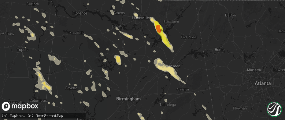 Hail map in Blountsville, AL on June 1, 2026
