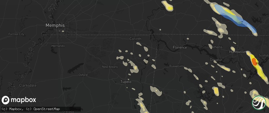 Hail map in Booneville, MS on June 1, 2026