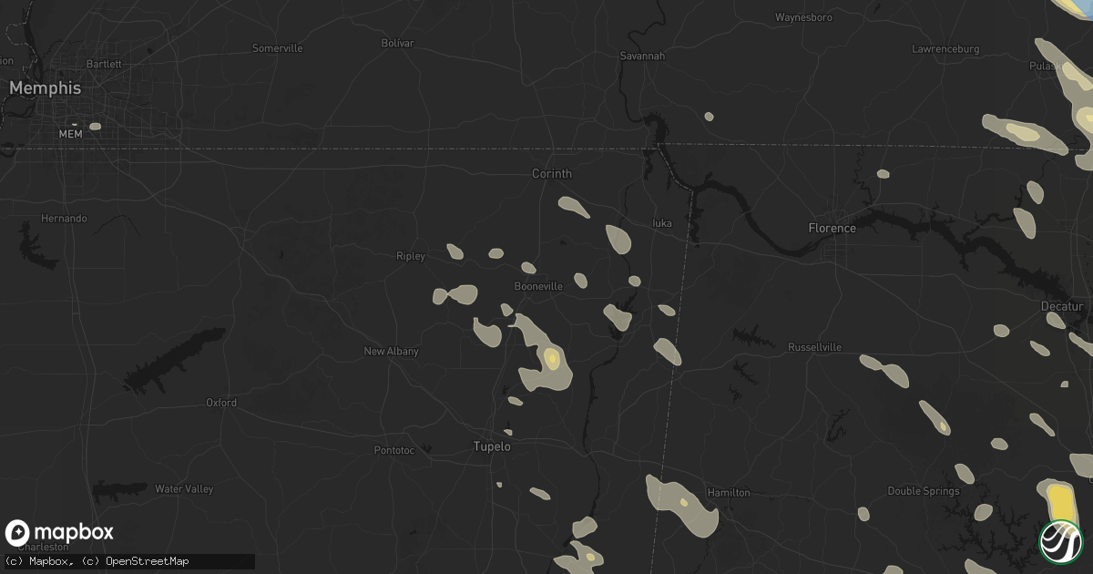 Hail map in Booneville, MS on June 1, 2026