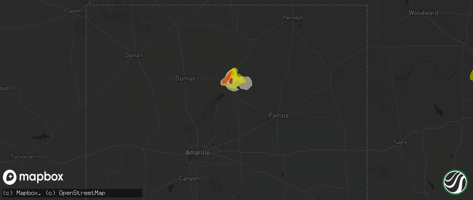 Hail map in Borger, TX on June 1, 2026