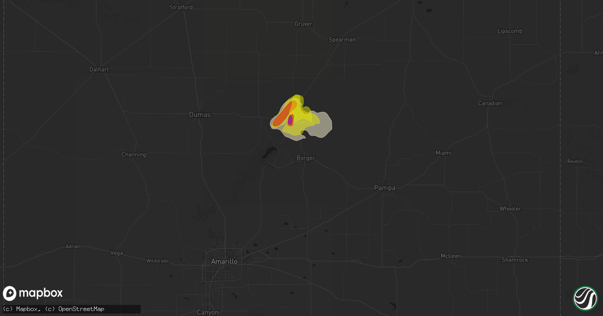 Hail map in Borger, TX on June 1, 2026