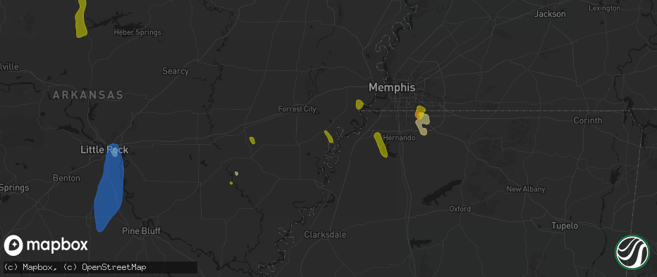 Hail map in Brickeys, AR on June 1, 2026