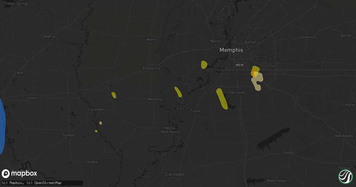 Hail map in Brickeys, AR on June 1, 2026