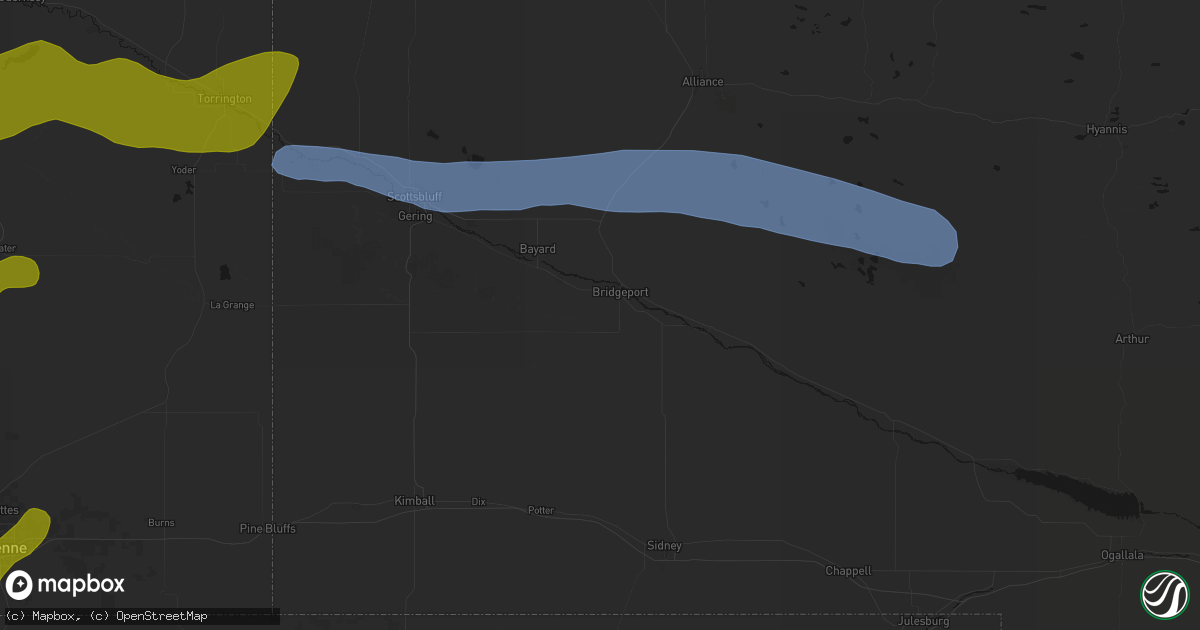 Hail map in Bridgeport, NE on June 1, 2026