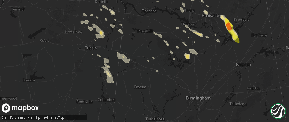 Hail map in Brilliant, AL on June 1, 2026