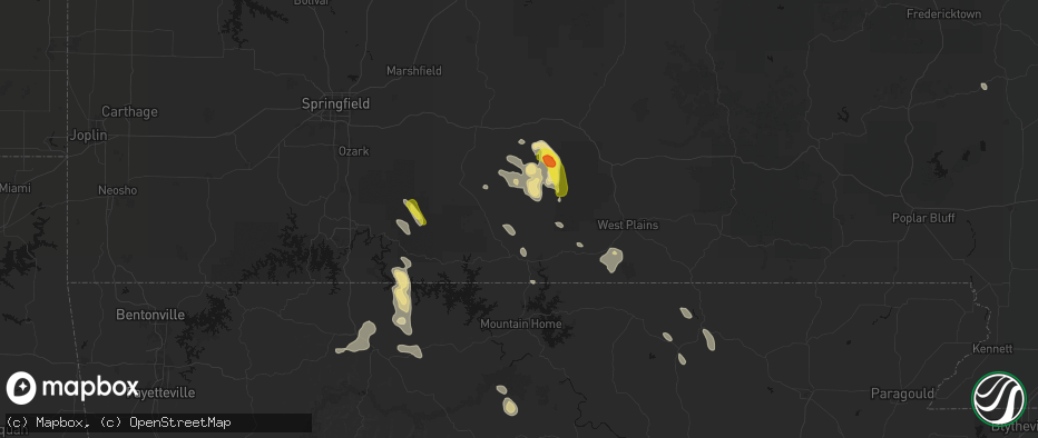 Hail map in Brixey, MO on June 1, 2026