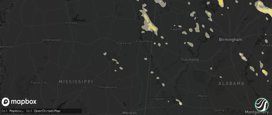 Hail map in Brooksville, MS on June 1, 2026