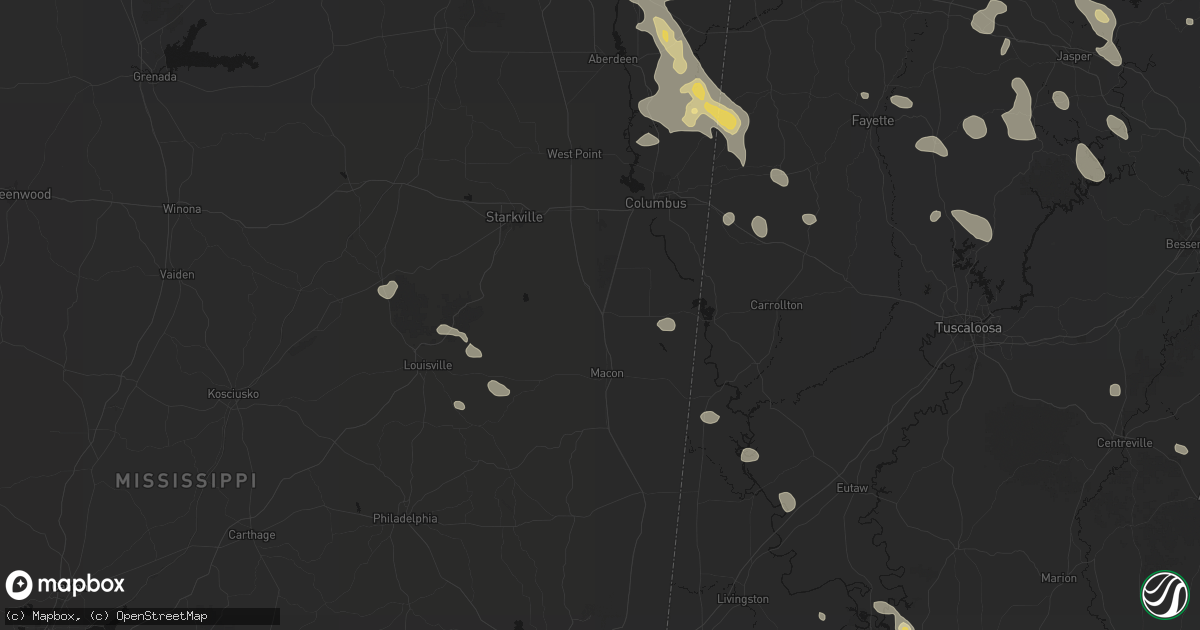 Hail map in Brooksville, MS on June 1, 2026