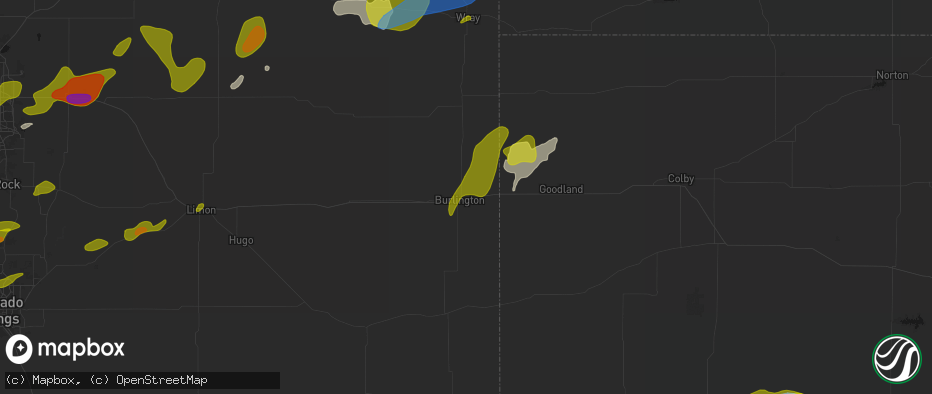 Hail map in Burlington, CO on June 1, 2026