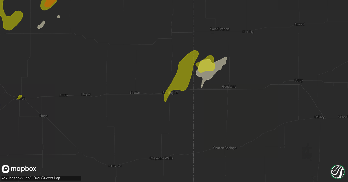 Hail map in Burlington, CO on June 1, 2026